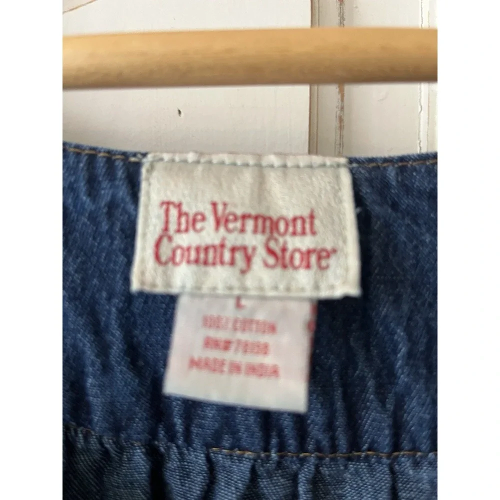 Vermont Country Store Denim Dress Embroidered Floral Peasant Boho Size L - Picture 3 of 10
